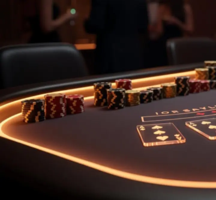 Stół do blackjacka z wieczornym podświetleniem i klimatyczną aranżacją