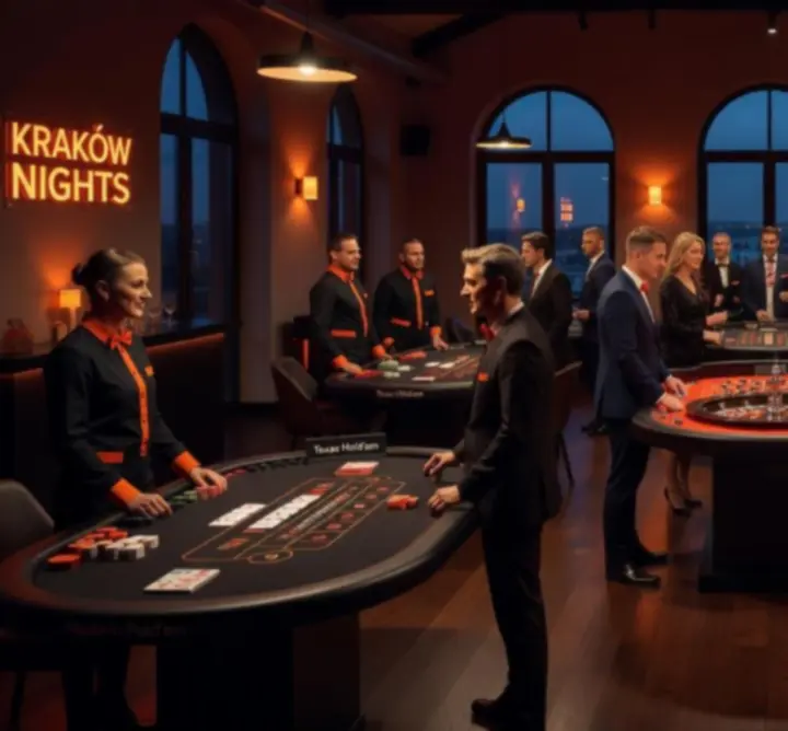 Elegancki stół eventowy z kartami i żetonami podczas wieczoru rozrywkowego